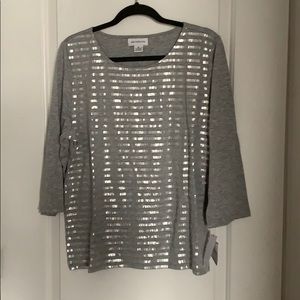 Liz Claiborne Grey sequin Striped Shirt
